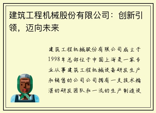 建筑工程机械股份有限公司：创新引领，迈向未来