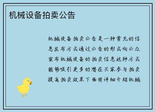 机械设备拍卖公告